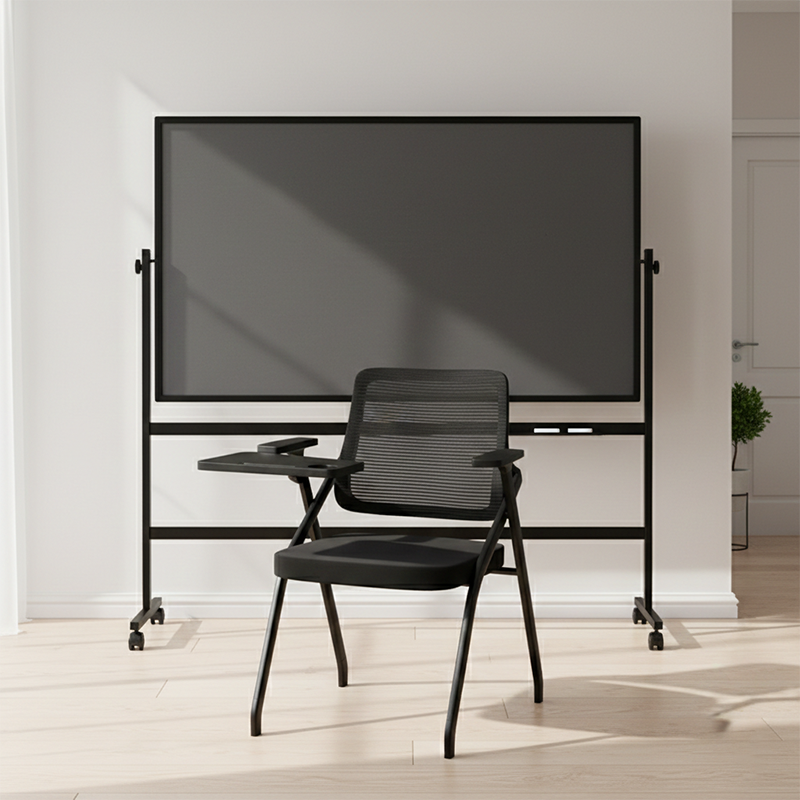Modern Breathable High-Resilience Foam Mesh Desk Chair - Rectangular Extendable Armrest Rotating Writing Tablet Arm Foldable Office Chair For Home Office