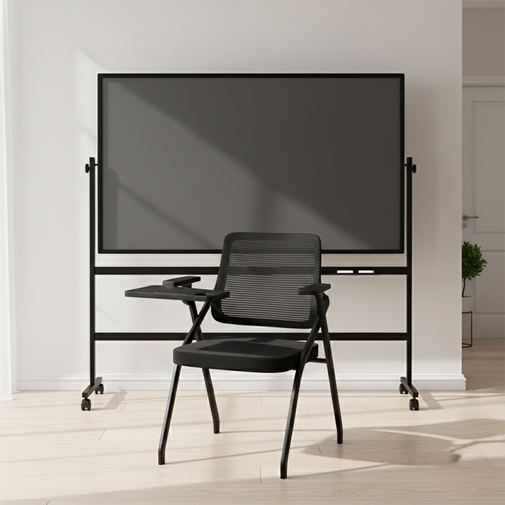 Modern Breathable High-Resilience Foam Mesh Desk Chair - Rectangular Extendable Armrest Rotating Writing Tablet Arm Foldable Office Chair For Home Office