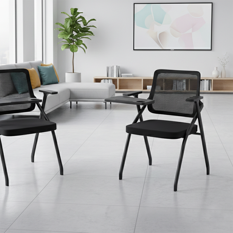Modern Breathable High-Resilience Foam Mesh Desk Chair - Rectangular Extendable Armrest Rotating Writing Tablet Arm Foldable Office Chair For Home Office
