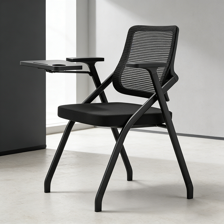 Modern Breathable High-Resilience Foam Mesh Desk Chair - Rectangular Extendable Armrest Rotating Writing Tablet Arm Foldable Office Chair For Home Office