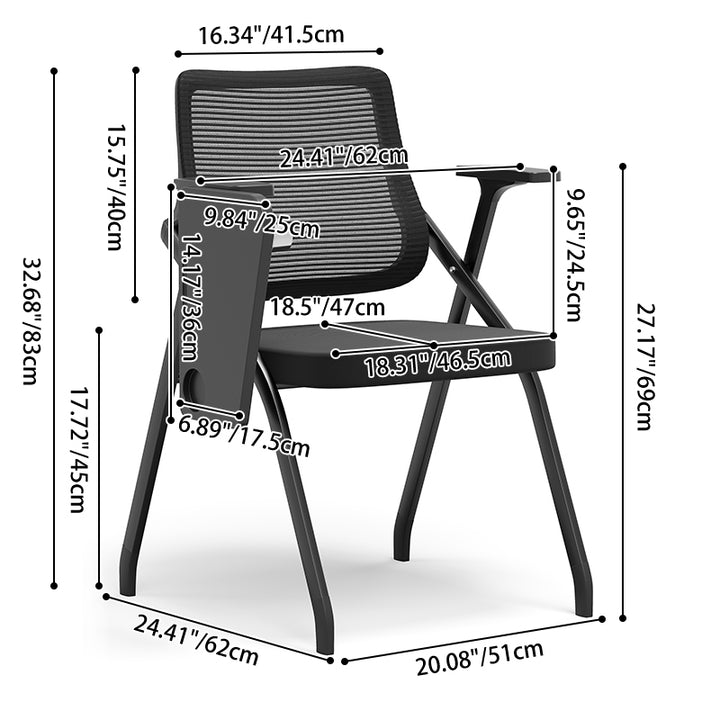 Modern Breathable High-Resilience Foam Mesh Desk Chair - Rectangular Extendable Armrest Rotating Writing Tablet Arm Foldable Office Chair For Home Office
