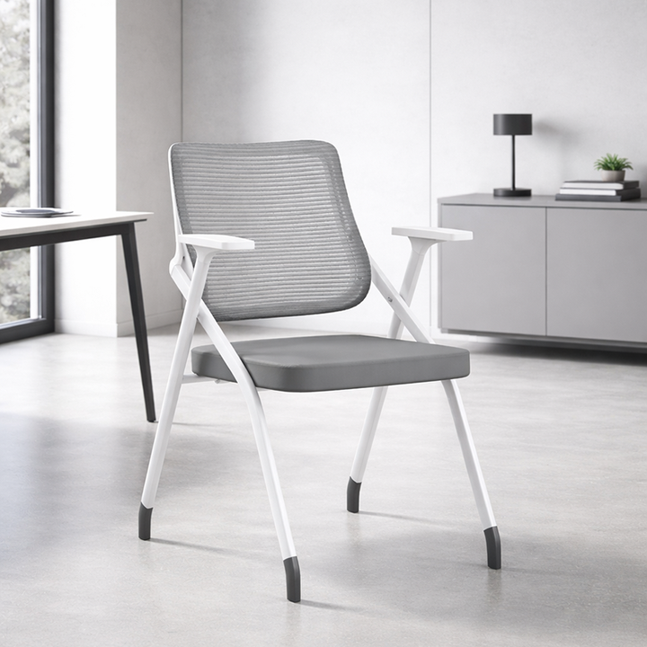 Modern Folding Ergonomic Mesh Desk Chair - Rectangular Stackable Training Chair With Cushioned Seat & Adjustable Armrests Chair For Home Office