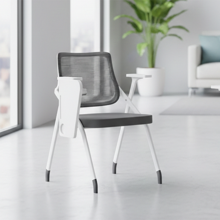 Modern Ergonomic Mesh Desk Chair - Rectangular Folding Training Chair With Flip-Up Writing Tablet For Home Office
