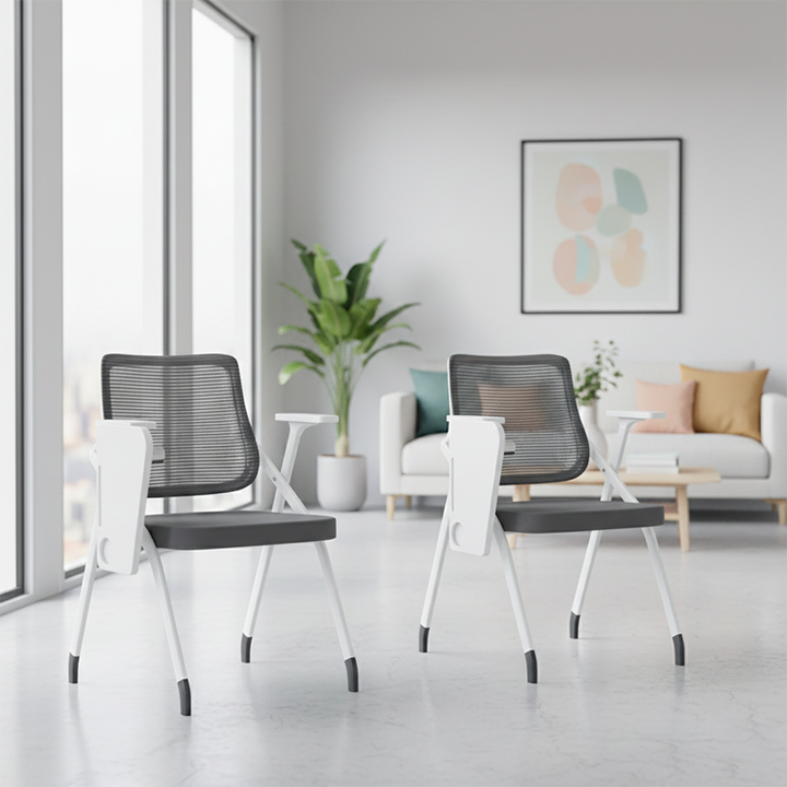 Modern Ergonomic Mesh Desk Chair - Rectangular Folding Training Chair With Flip-Up Writing Tablet For Home Office