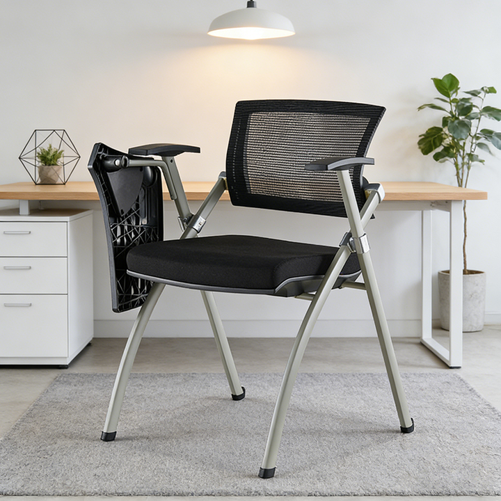 Modern Ergonomic Mesh Office Chair - Rectangular Folding Desk Chair With Optional Writing Tablet For Home Office