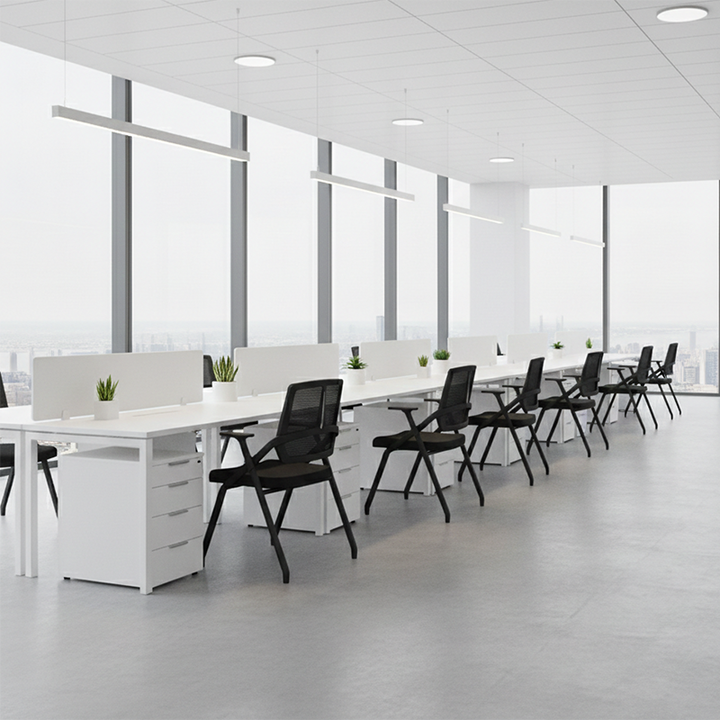 Moderner ergonomischer Klapp-Bürostuhl – platzsparender, ineinander stapelbarer Schulungsstuhl mit hochdichtem Schaumstoff &amp; geräuscharmen Rollen fürs Homeoffice 