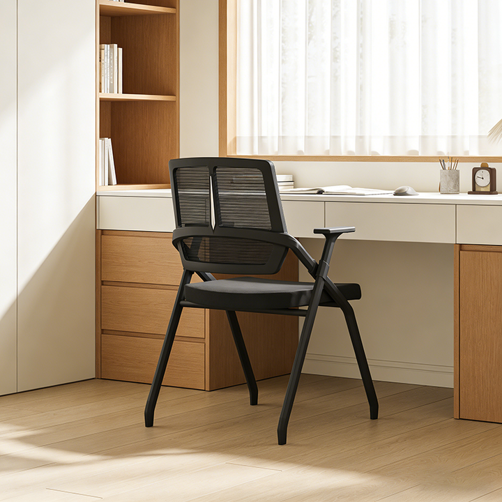 Moderner ergonomischer Klapp-Bürostuhl – platzsparender, ineinander stapelbarer Schulungsstuhl mit hochdichtem Schaumstoff &amp; geräuscharmen Rollen fürs Homeoffice 