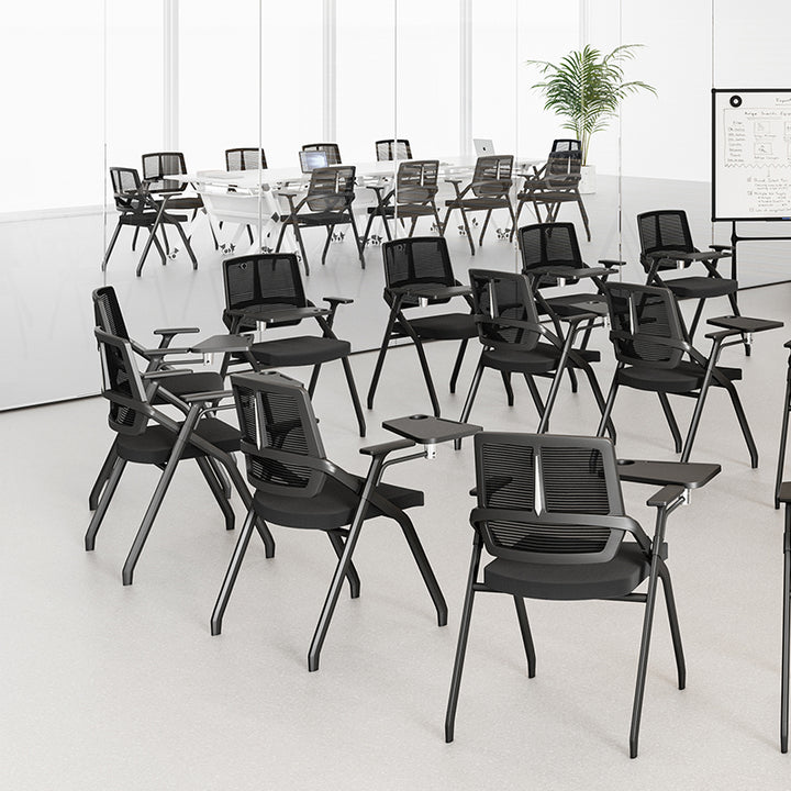 Modern Ergonomic Folding Training Chair With 180° Tablet Arm - Rectangular Nesting Desk Chair With Flip-up Seat & Breathable Mesh Back For Home Office