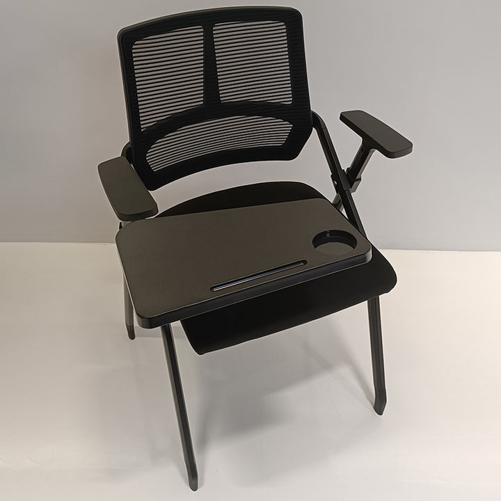 Moderner ergonomischer klappbarer Schulungsstuhl mit 180°-Tablettarmlehne – rechteckiger stapelbarer Schreibtischstuhl mit hochklappbarem Sitz und atmungsaktiver Netzrückenlehne für das Homeoffice 