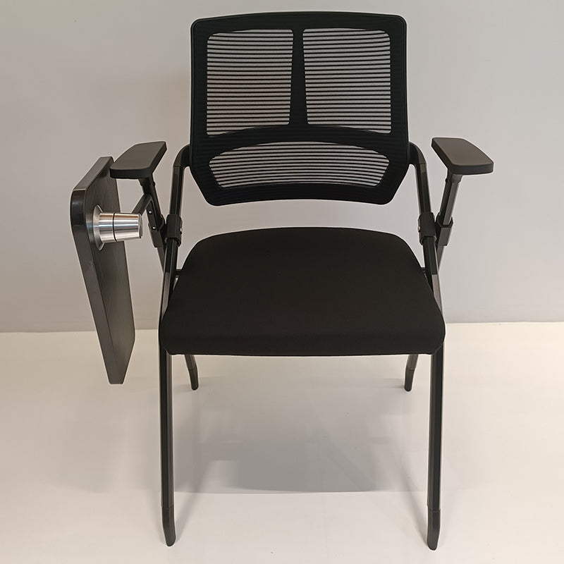Moderner ergonomischer klappbarer Schulungsstuhl mit 180°-Tablettarmlehne – rechteckiger stapelbarer Schreibtischstuhl mit hochklappbarem Sitz und atmungsaktiver Netzrückenlehne für das Homeoffice 