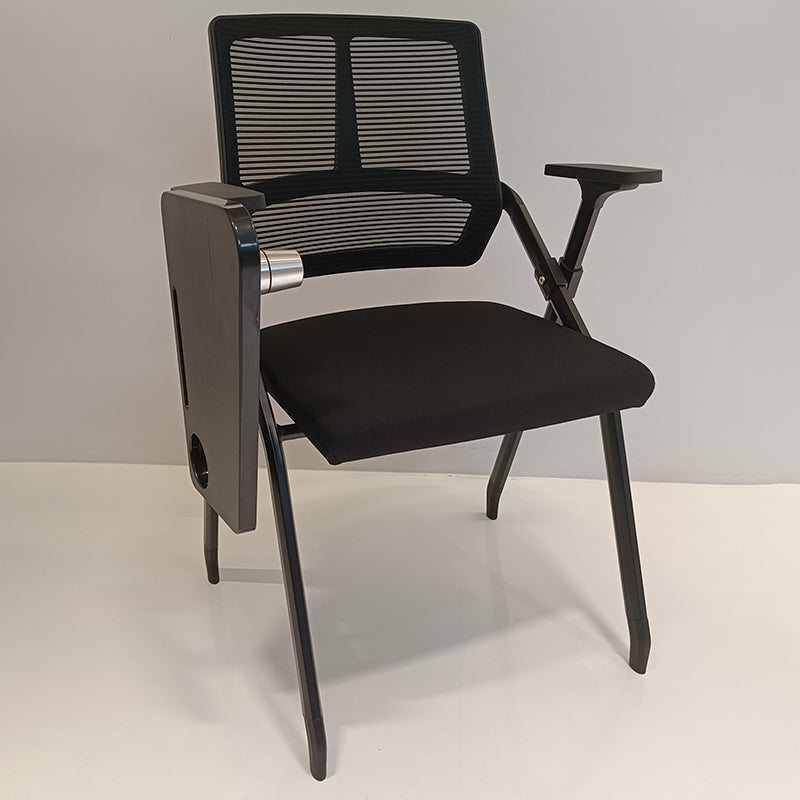 Moderner ergonomischer klappbarer Schulungsstuhl mit 180°-Tablettarmlehne – rechteckiger stapelbarer Schreibtischstuhl mit hochklappbarem Sitz und atmungsaktiver Netzrückenlehne für das Homeoffice 