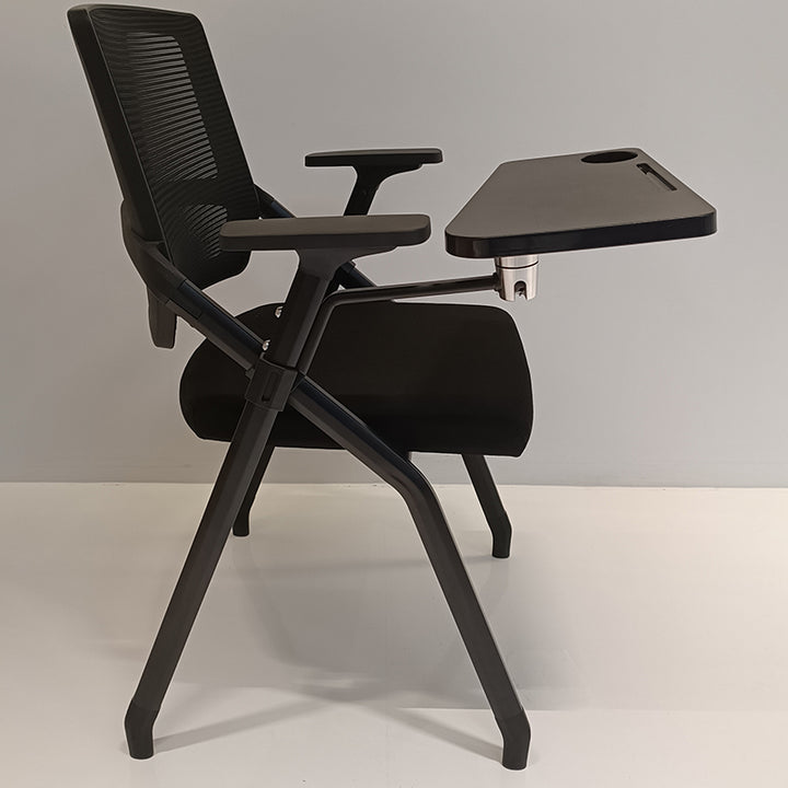 Moderner ergonomischer klappbarer Schulungsstuhl mit 180°-Tablettarmlehne – rechteckiger stapelbarer Schreibtischstuhl mit hochklappbarem Sitz und atmungsaktiver Netzrückenlehne für das Homeoffice 