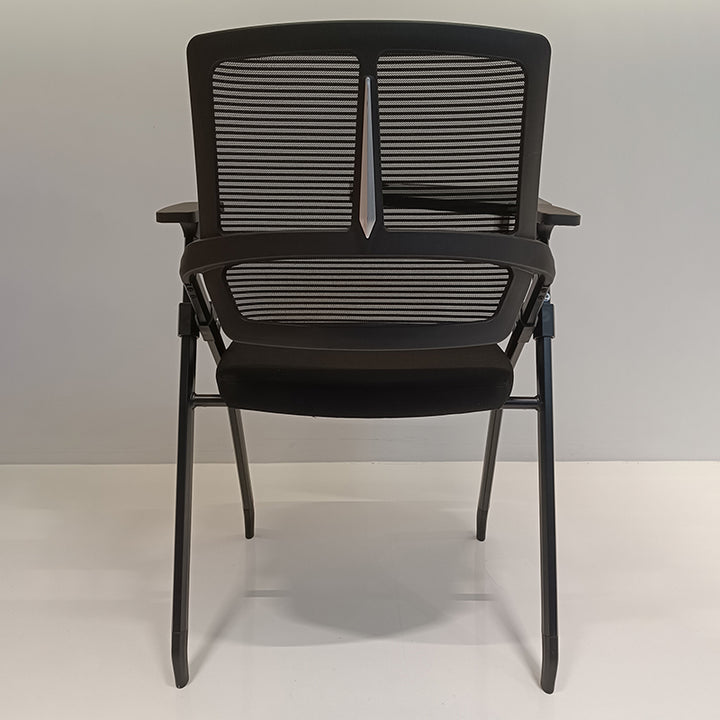 Moderner ergonomischer klappbarer Schulungsstuhl mit 180°-Tablettarmlehne – rechteckiger stapelbarer Schreibtischstuhl mit hochklappbarem Sitz und atmungsaktiver Netzrückenlehne für das Homeoffice 