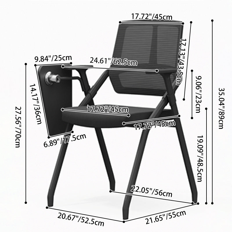 Moderner ergonomischer klappbarer Schulungsstuhl mit 180°-Tablettarmlehne – rechteckiger stapelbarer Schreibtischstuhl mit hochklappbarem Sitz und atmungsaktiver Netzrückenlehne für das Homeoffice 