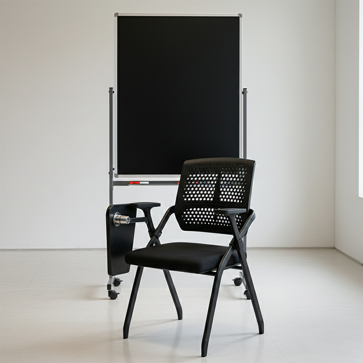 Modern Folding Ergonomic Office Chair - Rectangular Training Chair With 180° Writing Tablet For Home Office
