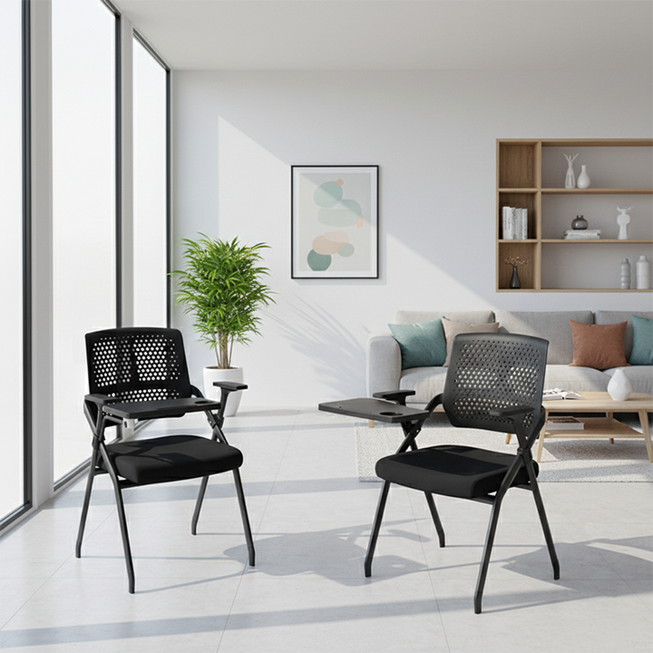 Modern Folding Ergonomic Office Chair - Rectangular Training Chair With 180° Writing Tablet For Home Office
