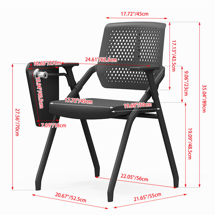 Modern Folding Ergonomic Office Chair - Rectangular Training Chair With 180° Writing Tablet For Home Office