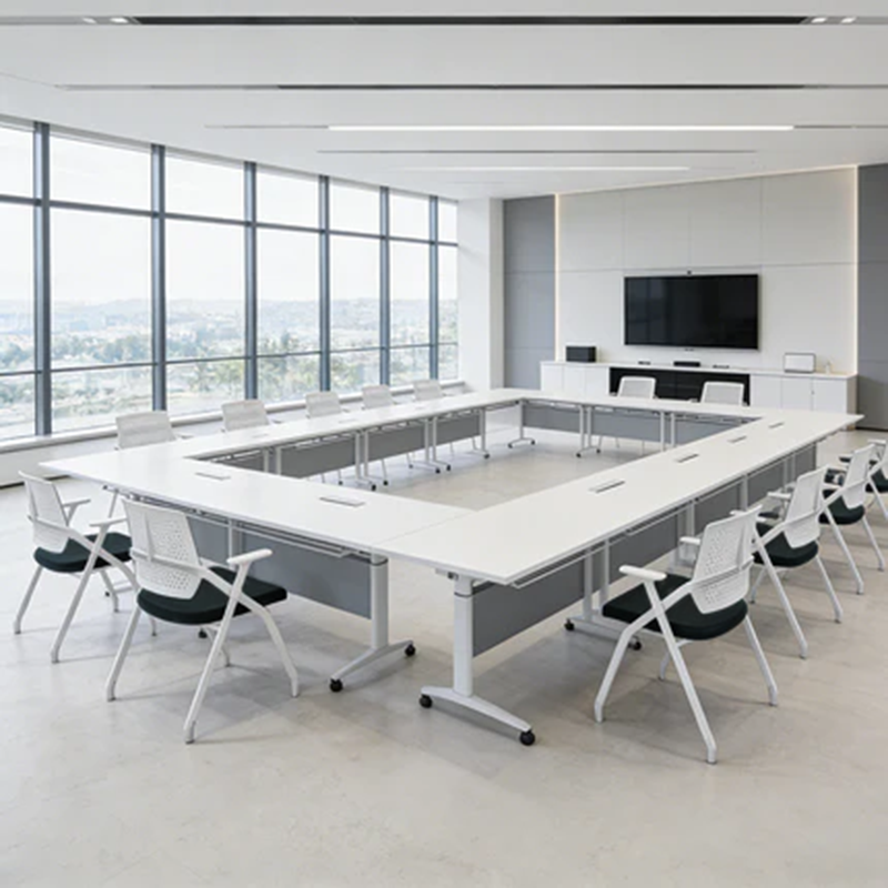 Moderner ergonomischer Konferenzstuhl mit atmungsaktivem Netzsitz und hochdichtem Schaumstoff – rechteckiger klappbarer Schulungsstuhl im platzsparenden Design für das Homeoffice 