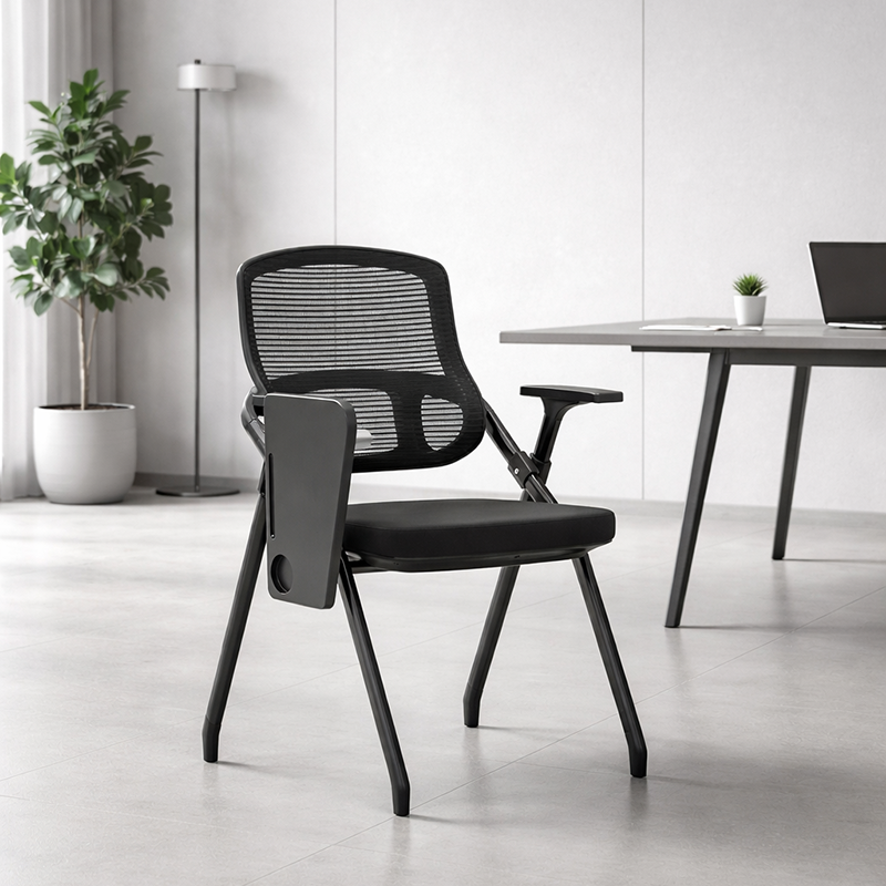 Modern Foldable Ergonomic Conference Room Seating Mesh Office Chair - Heavy Duty Training Chair With Stackable Writing Tablet For Home Office