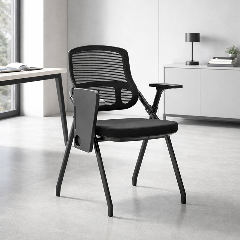 Modern Foldable Ergonomic Conference Room Seating Mesh Office Chair - Heavy Duty Training Chair With Stackable Writing Tablet For Home Office