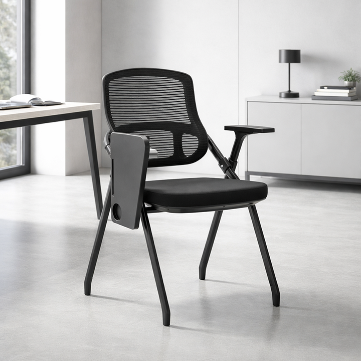 Modern Foldable Ergonomic Conference Room Seating Mesh Office Chair - Heavy Duty Training Chair With Stackable Writing Tablet For Home Office