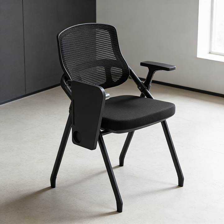 Modern Foldable Ergonomic Conference Room Seating Mesh Office Chair - Heavy Duty Training Chair With Stackable Writing Tablet For Home Office