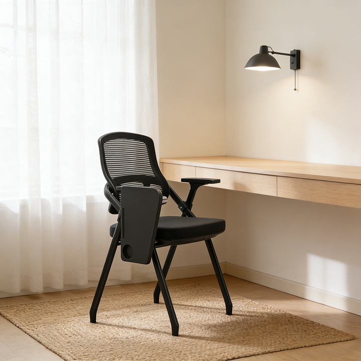 Modern Foldable Ergonomic Conference Room Seating Mesh Office Chair - Heavy Duty Training Chair With Stackable Writing Tablet For Home Office