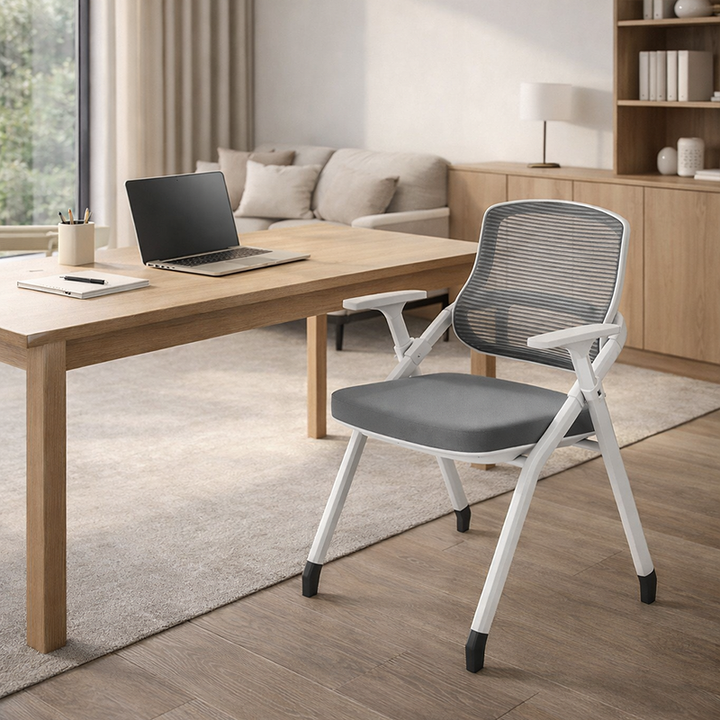 Modern Folding Ergonomic Mesh Desk Chair - Rectangular Stackable Conference Chair Space Saving Design For Home Office