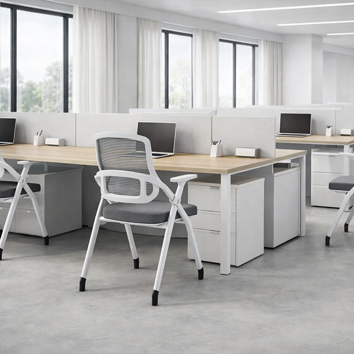 Modern Folding Ergonomic Mesh Desk Chair - Rectangular Stackable Conference Chair Space Saving Design For Home Office