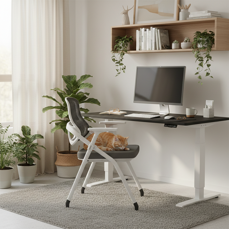 Modern Folding Ergonomic Mesh Desk Chair - Rectangular Stackable Conference Chair Space Saving Design For Home Office