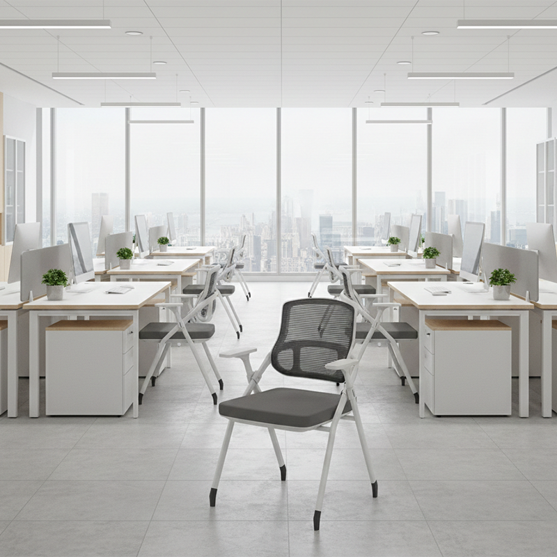 Modern Folding Ergonomic Mesh Desk Chair - Rectangular Stackable Conference Chair Space Saving Design For Home Office