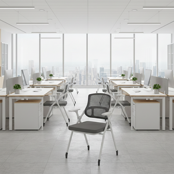 Modern Folding Ergonomic Mesh Desk Chair - Rectangular Stackable Conference Chair Space Saving Design For Home Office