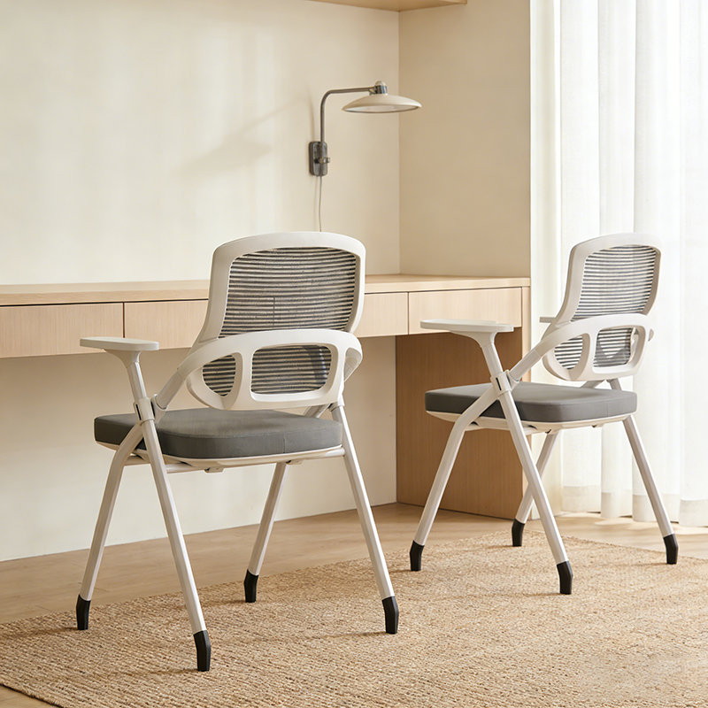 Modern Folding Ergonomic Mesh Desk Chair - Rectangular Stackable Conference Chair Space Saving Design For Home Office
