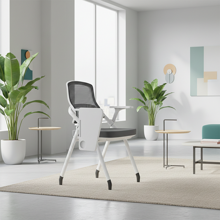 Modern Multi-Functional Mesh Conference Training Chair - Rectangular Foldable Ergonomic Office Chair With Stackable Writing Board For Home Office