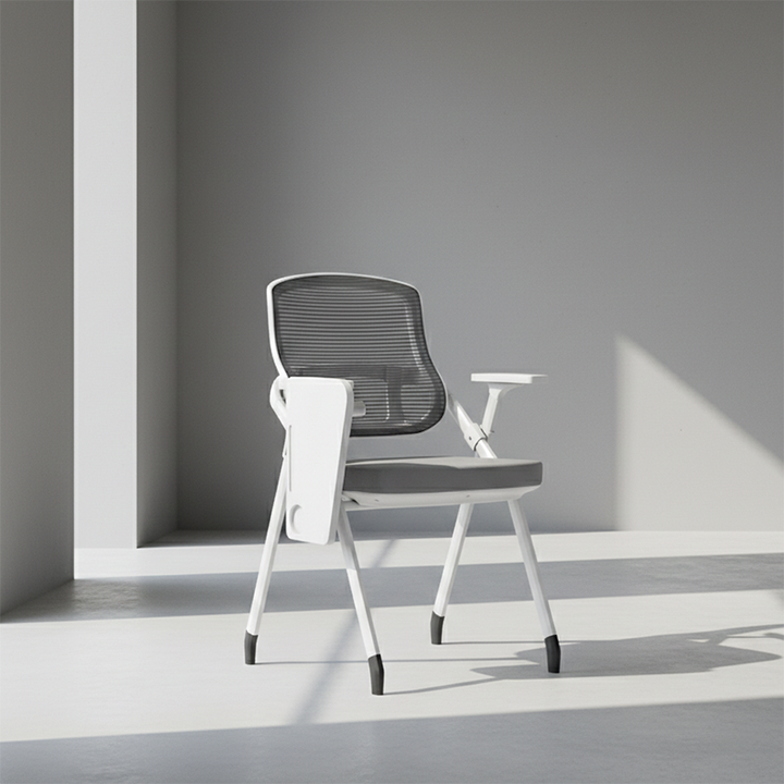 Modern Multi-Functional Mesh Conference Training Chair - Rectangular Foldable Ergonomic Office Chair With Stackable Writing Board For Home Office
