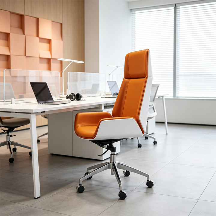 Modern Executive Premium Brazilian Cowhide Leather Contact Surface Office Chair - Rectangular High Back Height-Adjustable Swivel Desk Chair For Home Office