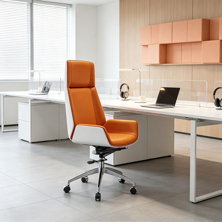 Modern Executive Premium Brazilian Cowhide Leather Contact Surface Office Chair - Rectangular High Back Height-Adjustable Swivel Desk Chair For Home Office