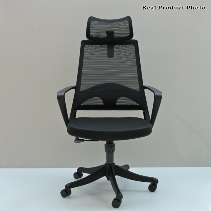 Moderner ergonomischer Bürostuhl mit hoher Netzrückenlehne - rechteckige verstellbare Kopfstütze, Lordosenstütze, neigbarer Schreibtischstuhl fürs Homeoffice 