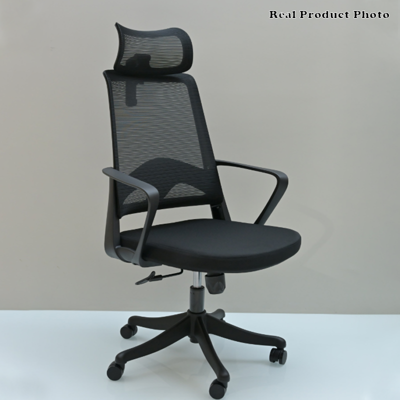 Moderner ergonomischer Bürostuhl mit hoher Netzrückenlehne - rechteckige verstellbare Kopfstütze, Lordosenstütze, neigbarer Schreibtischstuhl fürs Homeoffice 