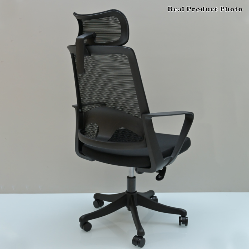 Moderner ergonomischer Bürostuhl mit hoher Netzrückenlehne - rechteckige verstellbare Kopfstütze, Lordosenstütze, neigbarer Schreibtischstuhl fürs Homeoffice 