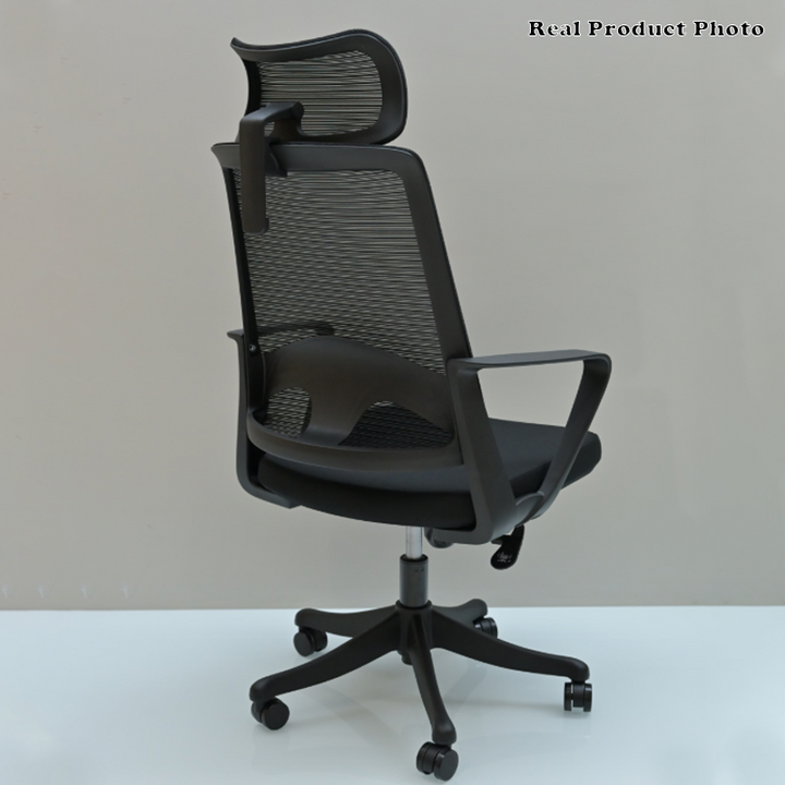 Moderner ergonomischer Bürostuhl mit hoher Netzrückenlehne - rechteckige verstellbare Kopfstütze, Lordosenstütze, neigbarer Schreibtischstuhl fürs Homeoffice 