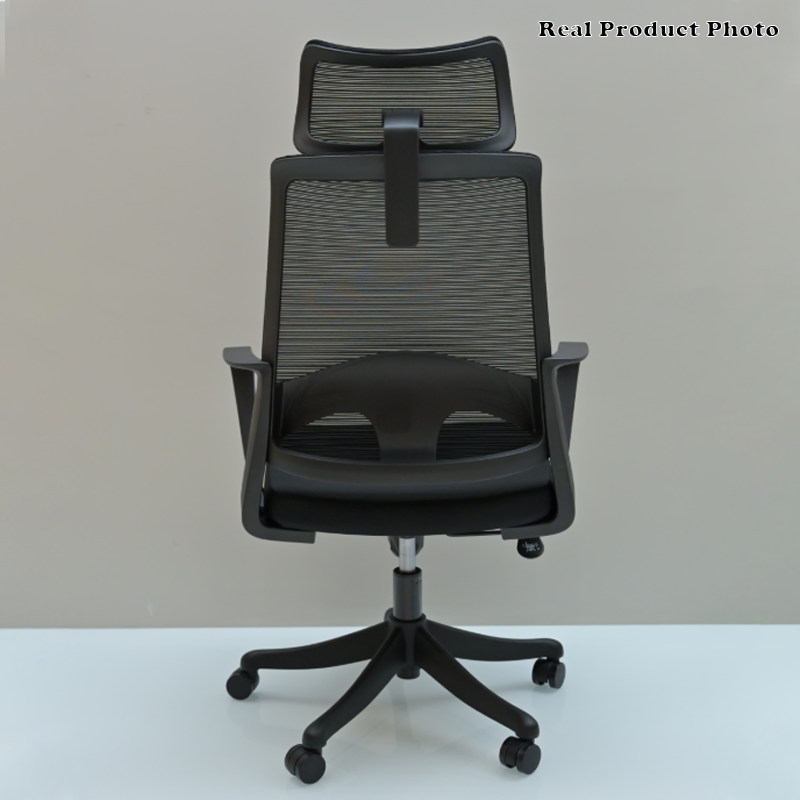 Moderner ergonomischer Bürostuhl mit hoher Netzrückenlehne - rechteckige verstellbare Kopfstütze, Lordosenstütze, neigbarer Schreibtischstuhl fürs Homeoffice 