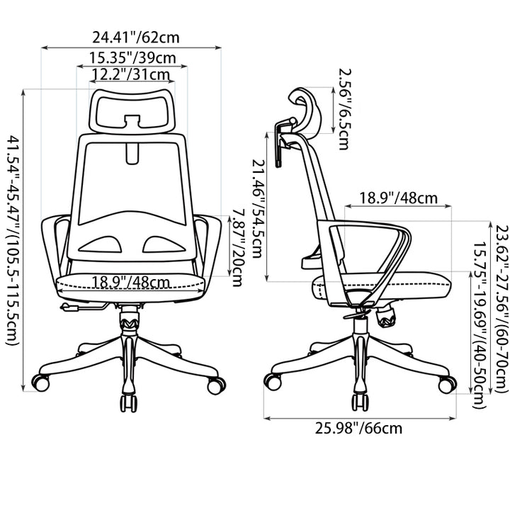 Modern Ergonomic High Back Mesh Office Chair - Rectangular Adjustable Headrest Lumbar Support Reclining Desk Chair For Home Office