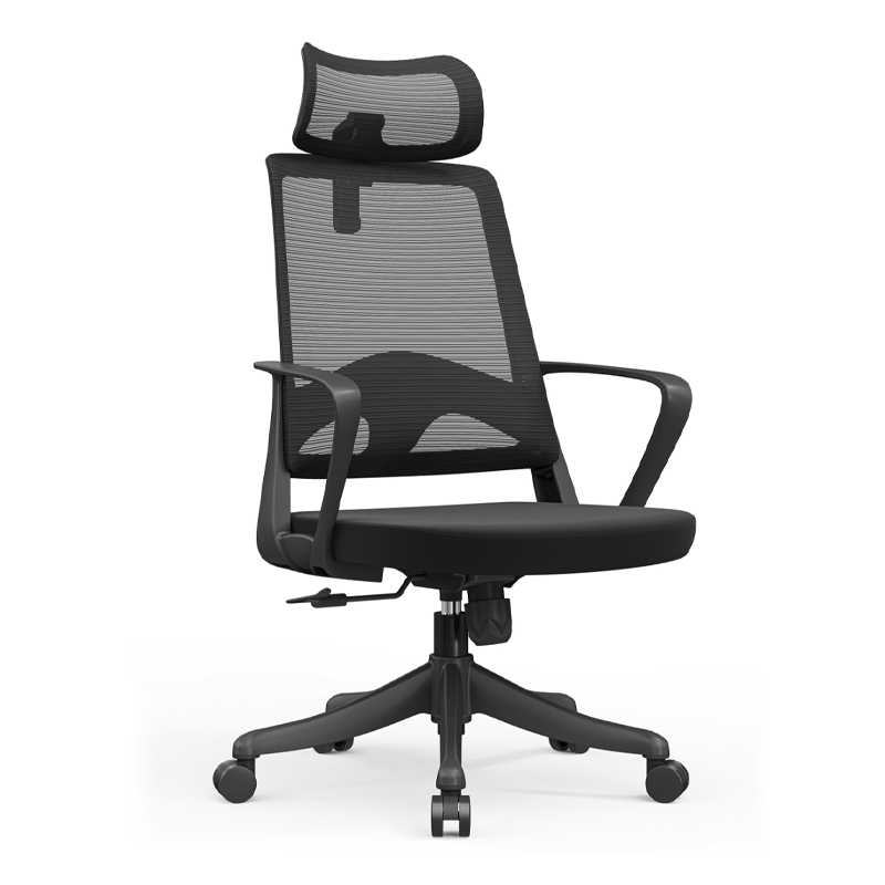 Moderner ergonomischer Bürostuhl mit hoher Netzrückenlehne - rechteckige verstellbare Kopfstütze, Lordosenstütze, neigbarer Schreibtischstuhl fürs Homeoffice 