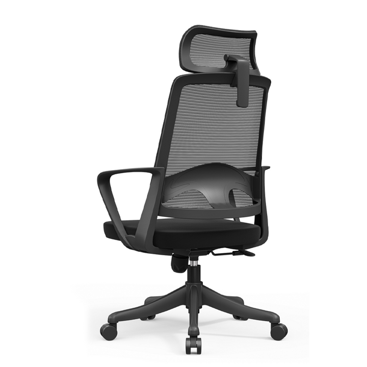 Moderner ergonomischer Bürostuhl mit hoher Netzrückenlehne - rechteckige verstellbare Kopfstütze, Lordosenstütze, neigbarer Schreibtischstuhl fürs Homeoffice 