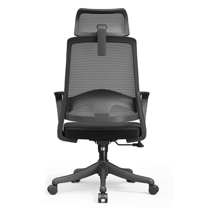 Moderner ergonomischer Bürostuhl mit hoher Netzrückenlehne - rechteckige verstellbare Kopfstütze, Lordosenstütze, neigbarer Schreibtischstuhl fürs Homeoffice 