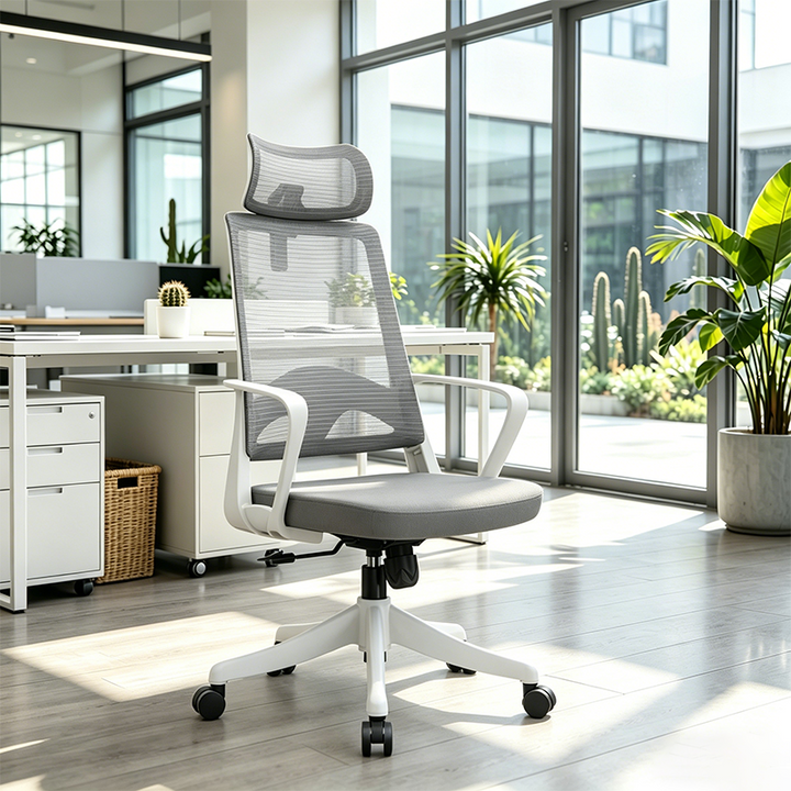 Modern Ergonomic Mesh High Back Office Chair - Rectangular Adjustable Headrest Lumbar Support Reclining Tilt Desk Chair For Home Office