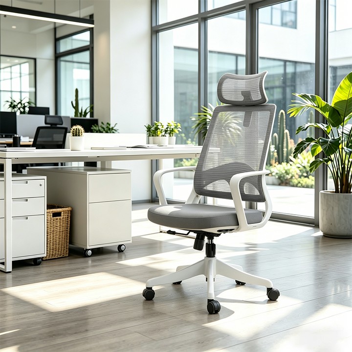 Modern Ergonomic Mesh High Back Office Chair - Rectangular Adjustable Headrest Lumbar Support Reclining Tilt Desk Chair For Home Office