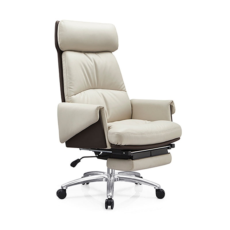 Modern Ergonomic Premium Brazilian Cowhide Leather Contact Surface Office Chair - Rectangular High Back Reclining Backrest &amp; Cushioned Head Support Desk Chair For Home Office