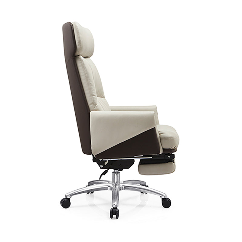 Modern Ergonomic Premium Brazilian Cowhide Leather Contact Surface Office Chair - Rectangular High Back Reclining Backrest &amp; Cushioned Head Support Desk Chair For Home Office